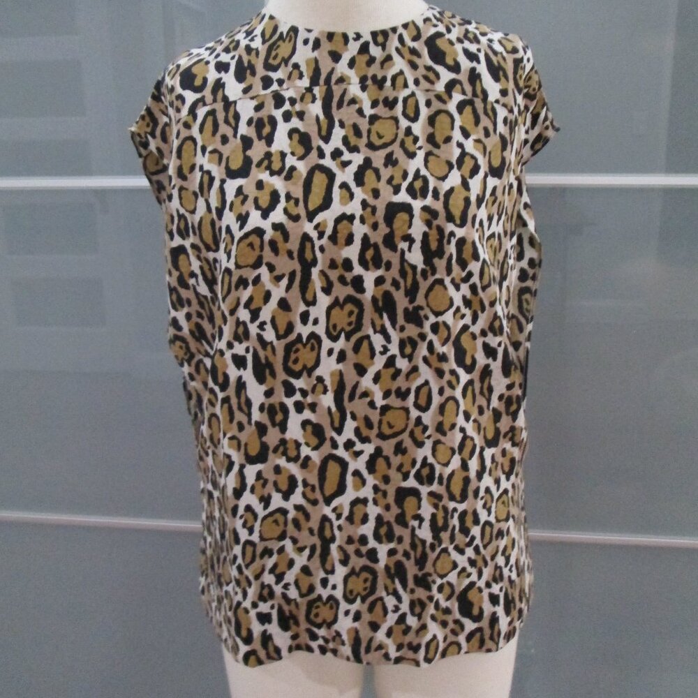 Tory Burch Cap Sleeve 100% Silk Animal Print Blouse